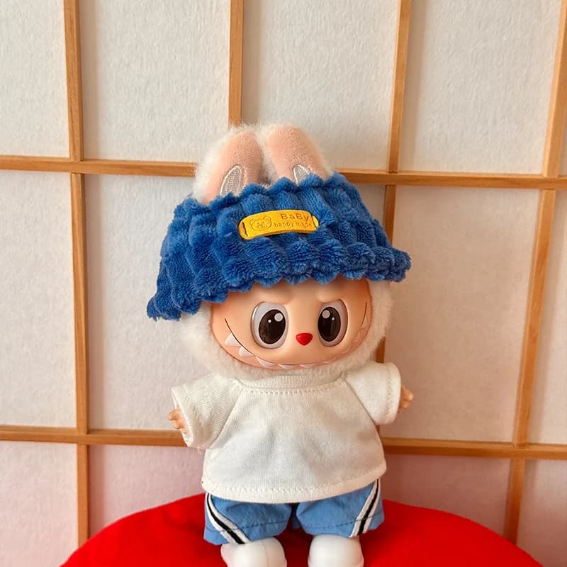 Per vestiti per bambole Labubu L058 Cappello da pescatore in pile largo adatto per primi secondi e terze generazioni Vestiti Labubu da 17 cm