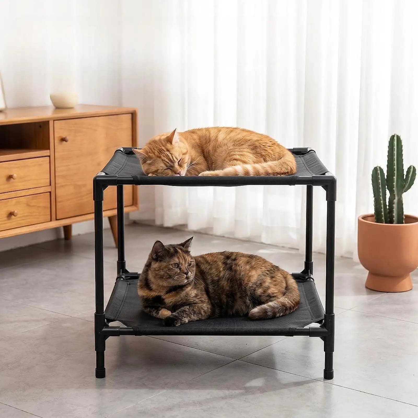 Elevated Double Pet Bed Two Levels Easy Clean Removable Washable Bunk Frame for Window Lounger Cat Dog