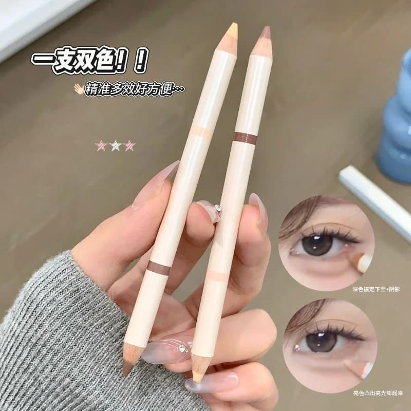 Dual-Ended Aegyosal & Highlighter Pencil Nude Pink Brighten Waterproof Lying Silkworm Pencil for Under Eye Shadow Makeup Stick