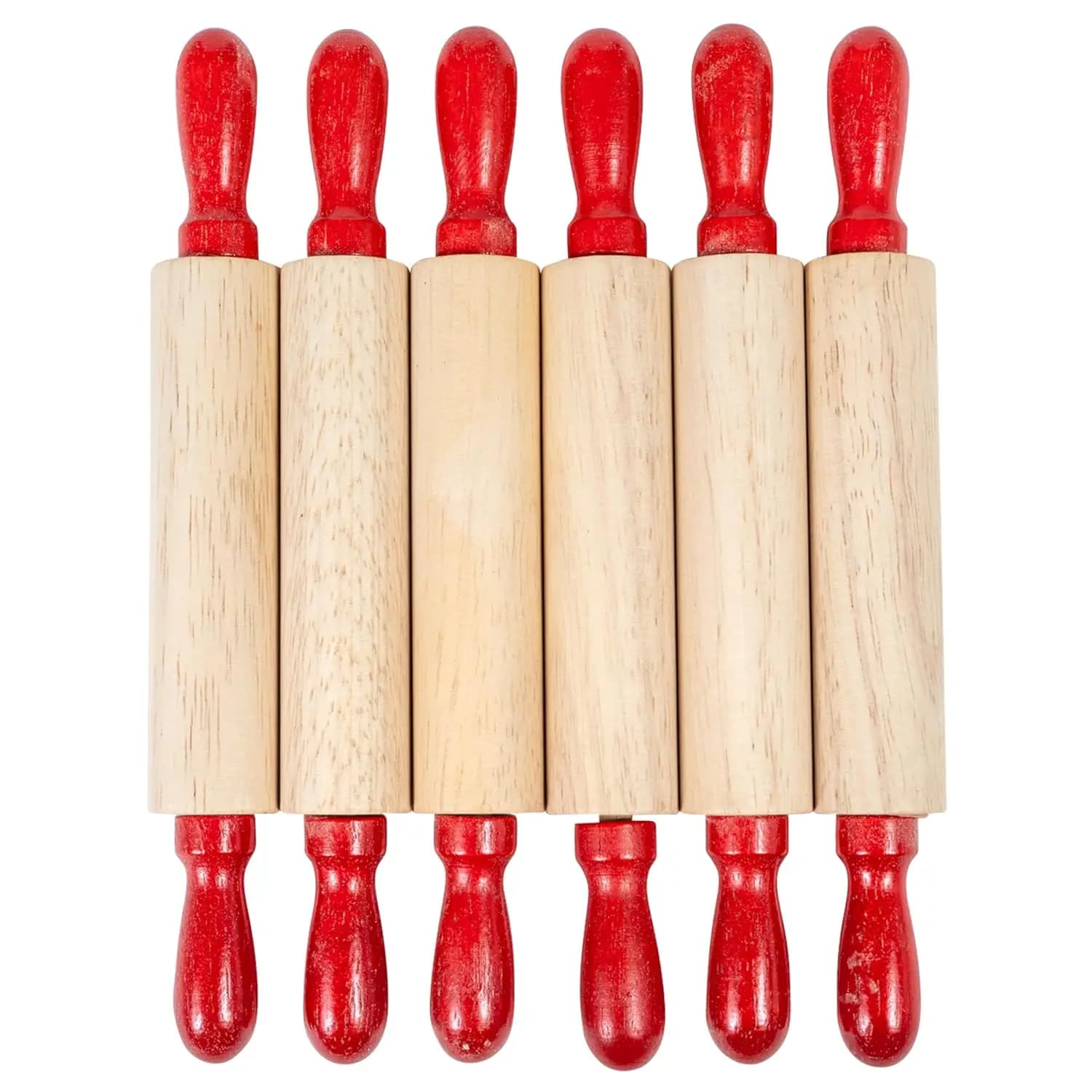 Mini Mattaretti in Legno | Set di 6 | 7,25 pollici | Maniglie Girevoli | Rulli per pasta modellabile per artigianato e gioco creativo