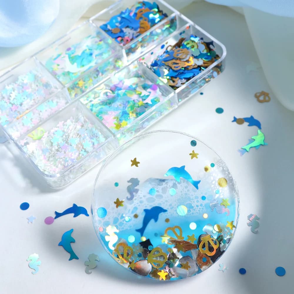 Dolphin Sequins Epoxy Resin Filling Accessories Mixed Iridescent Ocean Shell Starfish Seahorse Glitter Flakes DIY Resin Supplies