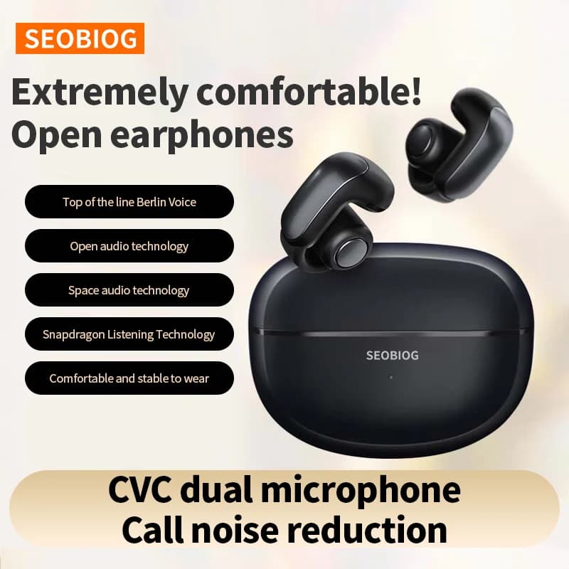 SEOBIOG Auricolari Bluetooth Wireless 5.3 OWS con Clip per Orecchio, Cuffie Intelligenti con Riduzione del Rumore, Impermeabili e con Microfono