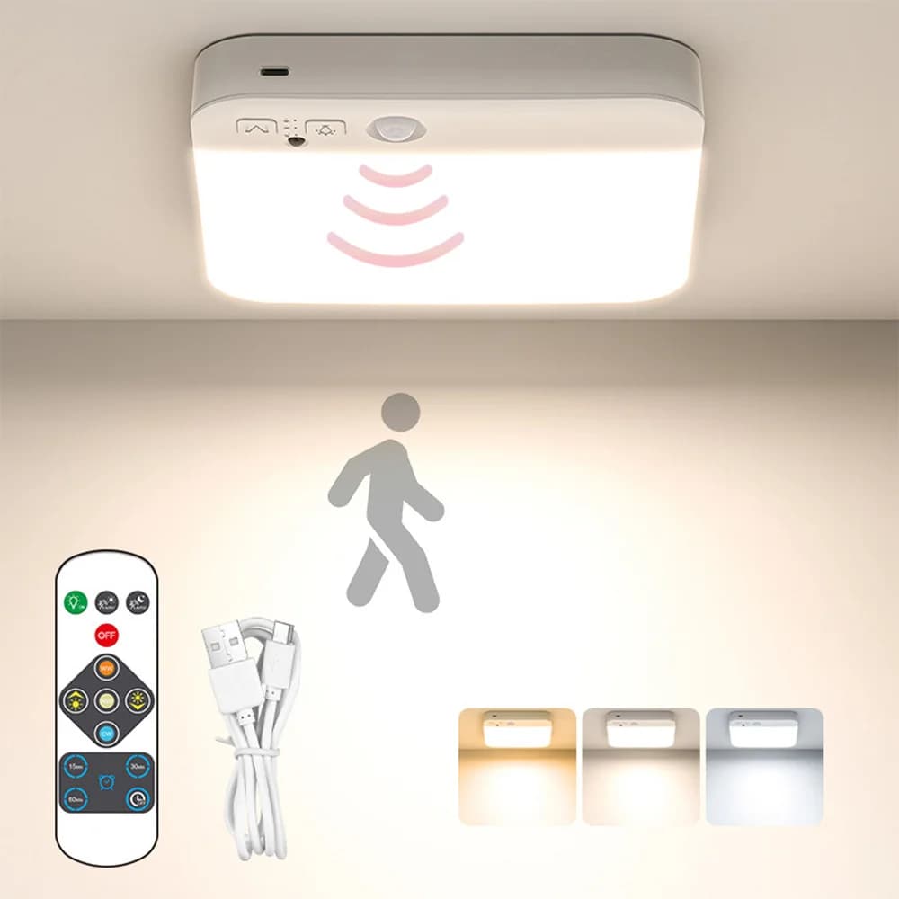 Lampada da soffitto con sensore di movimento PIR Lampada da soffitto da incasso a LED wireless dimmerabile a 3 colori con timer di controllo remoto