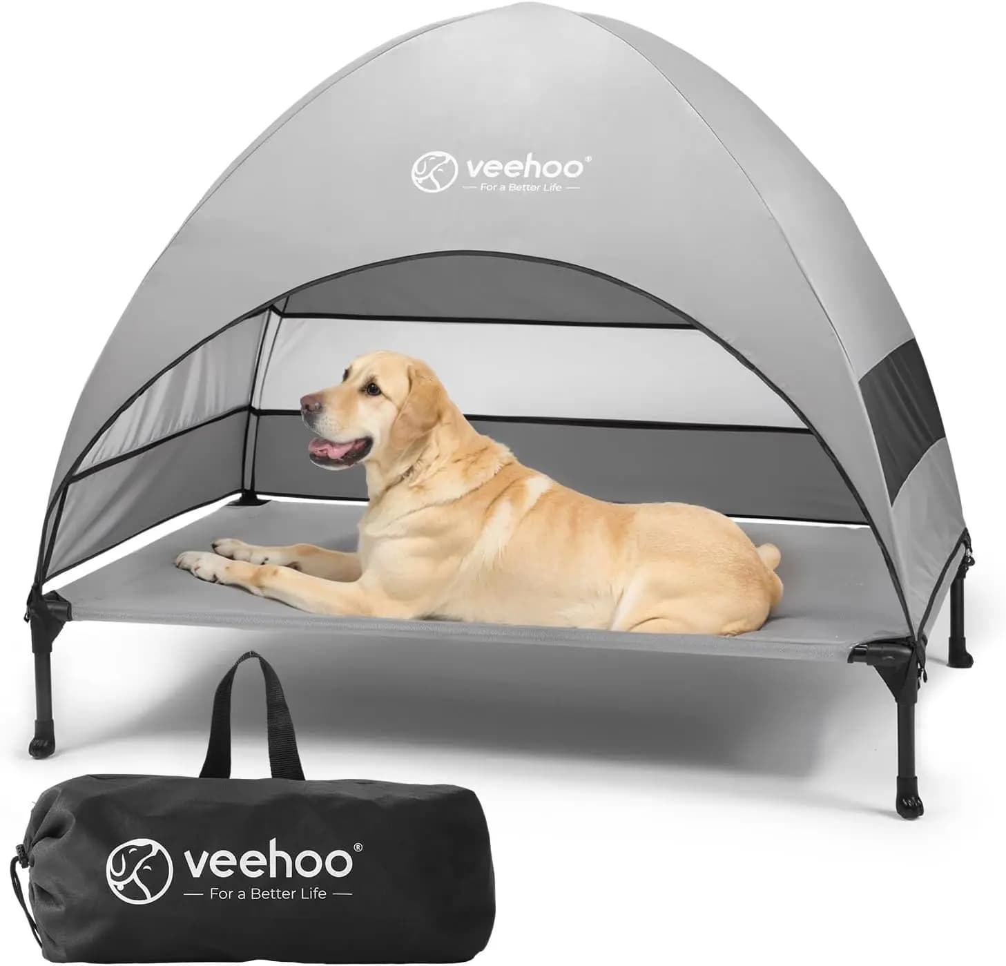 Cuccia rialzata per cani con tettuccio rimovibile, letto rinfrescante per cani di taglia grande, per campeggio e spiaggia, grigio