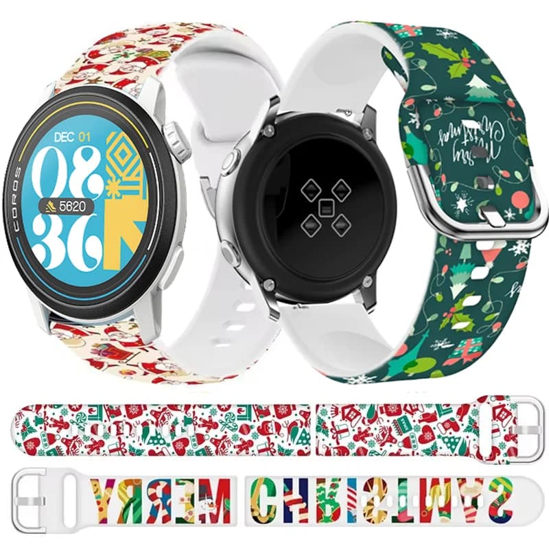 20mm 22mm Christmas style silicone strap for Suunto Vertical 2/Run/Race 2/S/1, spare strap for COROS APEX 4 42mm/PACE Pro/4 Belt