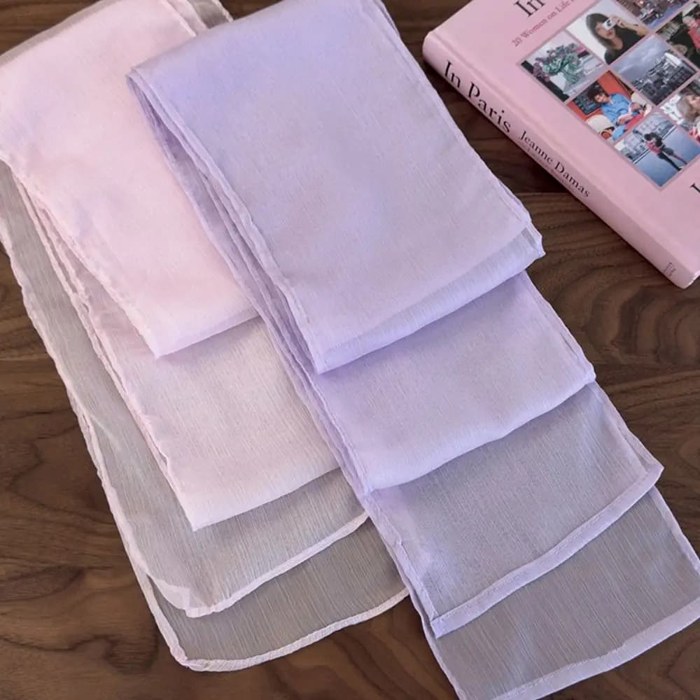French Thin Long Silk Scarf Adjustable Elegant Chiffon Silk Scarf Clothing Accessories Pink/purple Ribbon Neckerchief Beach