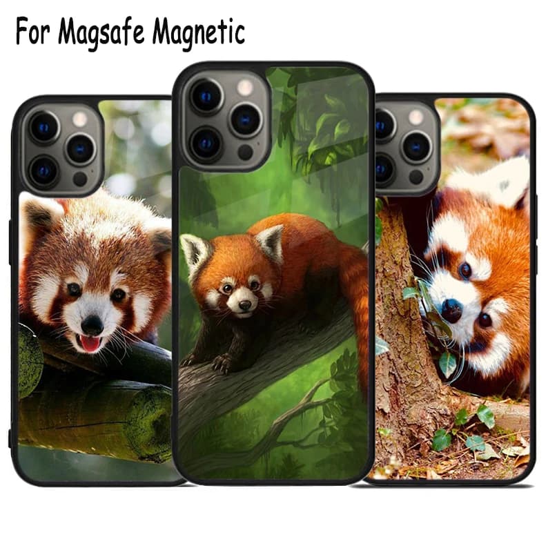 Cover Magnetica Magsafe con Ricarica Wireless a Tema Panda Rosso per iPhone 17 Air 15 16 16e 14 13 11 12 Pro Max Plus