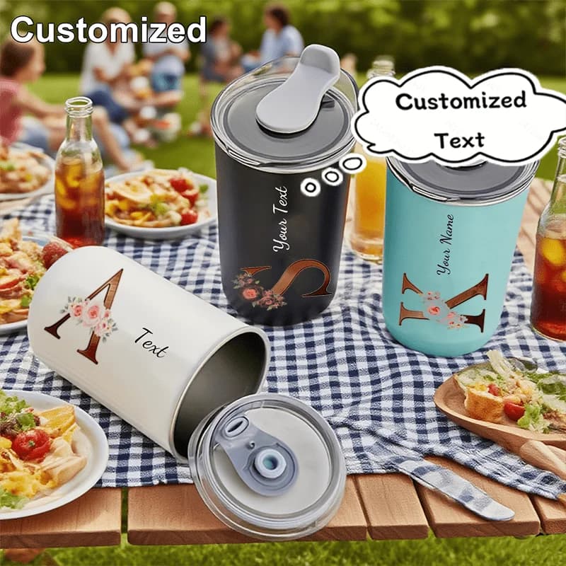 Custom Floral Monogram Initial Tumbler, Personalized Text Stainless Steel Travel Cup with Lid, Reusable Coffee Mug.