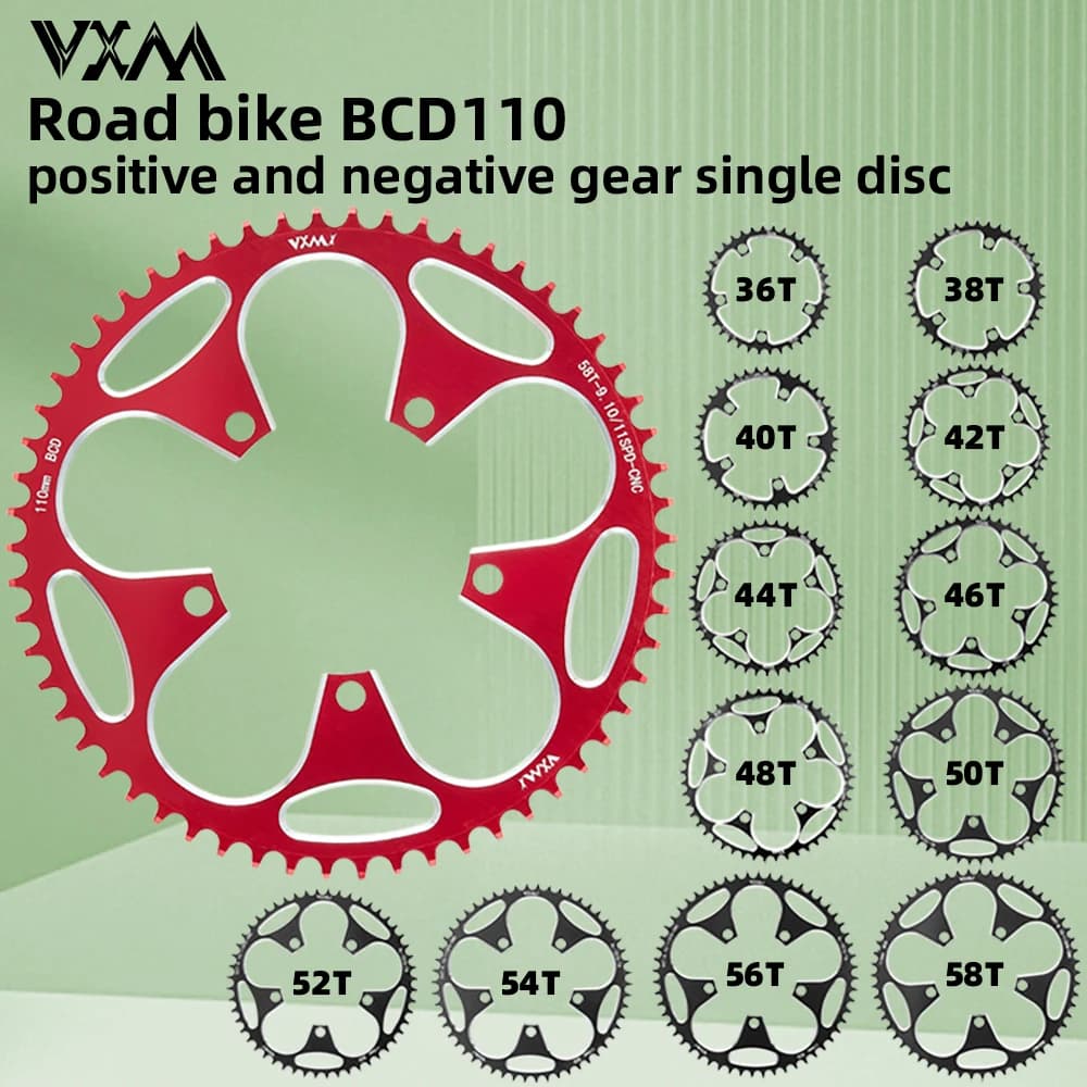 110BCD 5 chiodi corona bici da strada stretto dente largo VXM 36T-58T lega di alluminio denti positivi e negativi pignoni per bicicletta