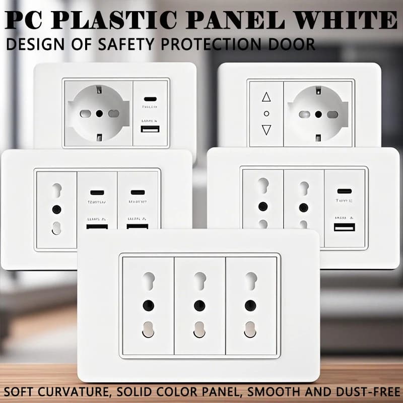 118 PC Presa da pannello in plastica USB Type-C 20W Ricarica rapida Italia Cile Presa a muro intelligente Interruttore luce bianca Home Office