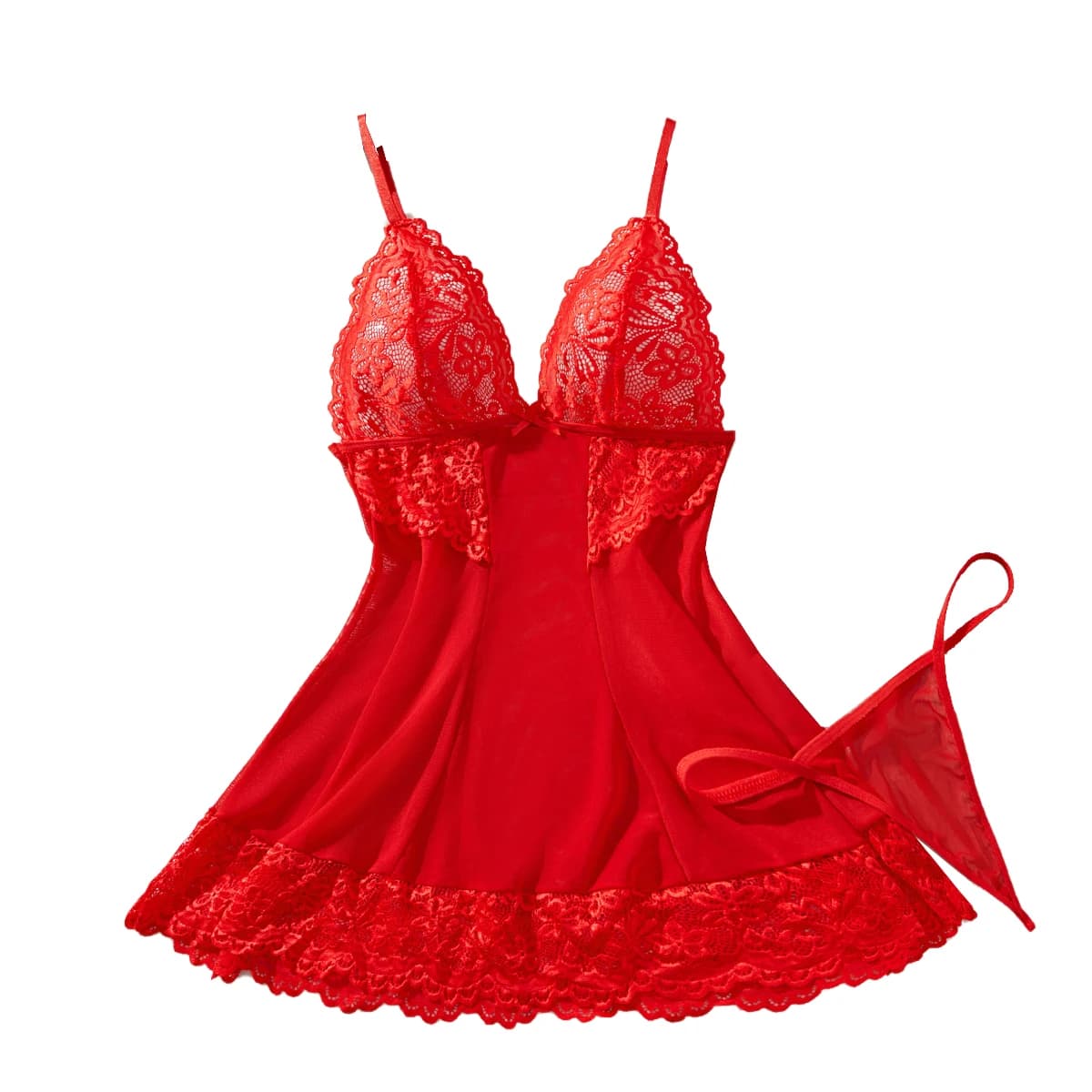 Set di Lingerie Rossa in Pizzo per Donne, Intimo, Camicia da Notte, Reggiseno, Vestaglia