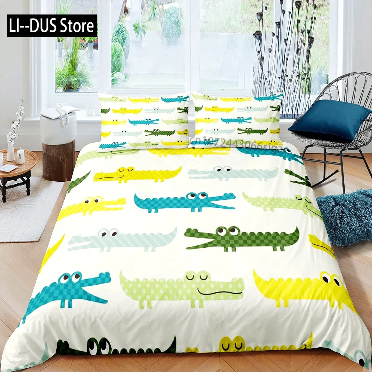 Set copripiumino in coccodrillo Set biancheria da letto modello coccodrillo selvatico Copripiumino stile fauna selvatica Copripiumino doppio a tema animale horror