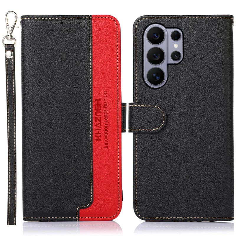 Custodia per telefono in pelle bicolore per Samsung Galaxy S26 S25 Edge S24 S23 S22 Ultra FE Plus con slot per carte RFID, portafoglio e protezione antiurto