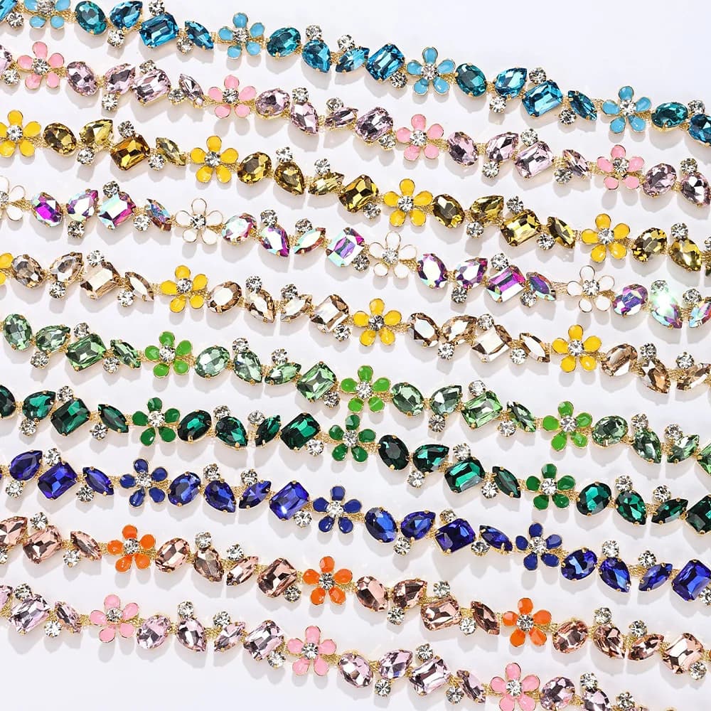 10Yards Rhinestone Chain Clothing Accessory Shoes Bag DIY Crafts Crystal Diamond Flower-shaped Decoration Rhinestone Ribbon