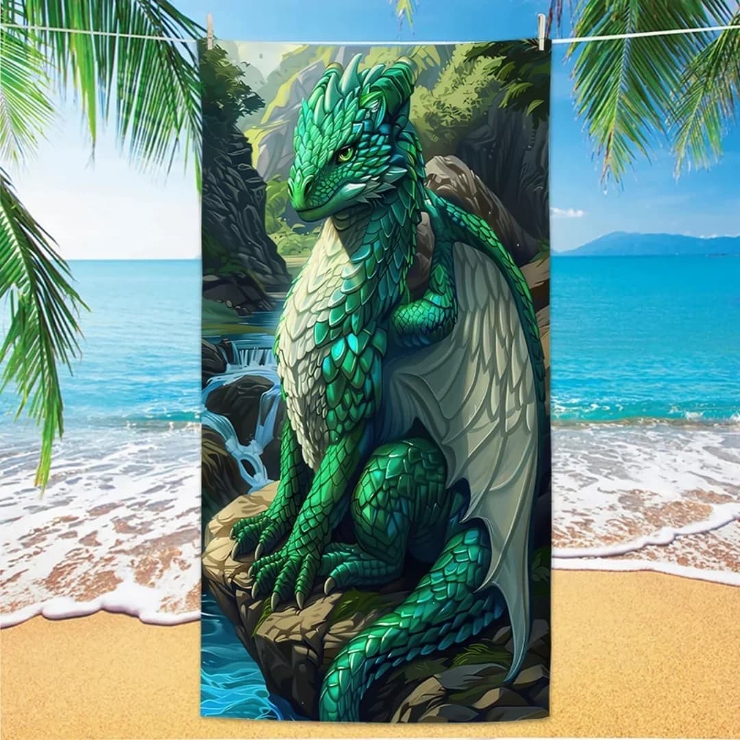 Asciugamano da spiaggia con motivo drago, stampa digitale sottile in microfibra antisabbia ad asciugatura rapida leggera per nuotare, yoga, viaggi, palestra, regalo