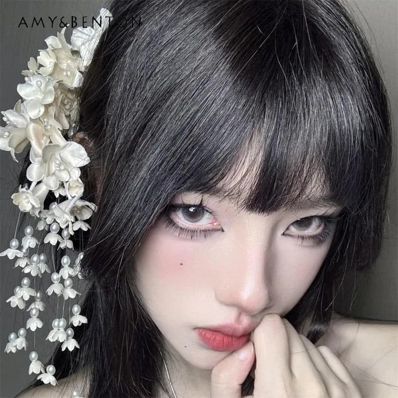 25COSElegante temperamento fiore con frange forcina Mori Girl dolce perline perla splicing ciondolo fermagli per capelli principessa accessori per capelli