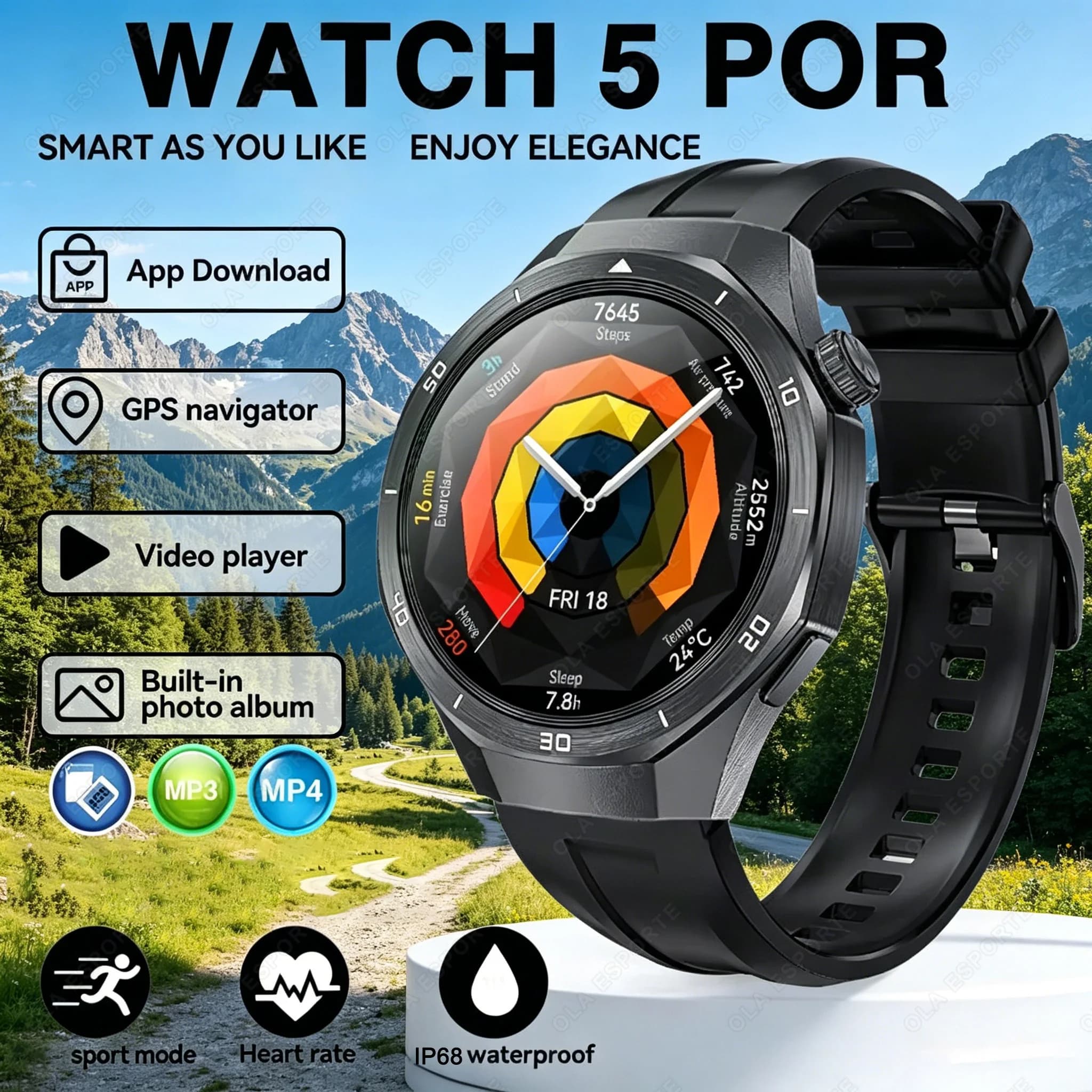 Nuovo Smartwatch 2025 per Android e iOS, Schermo AMOLED, GPS, Tracciamento del Movimento, Frequenza Cardiaca, Chiamate Bluetooth, Impermeabile