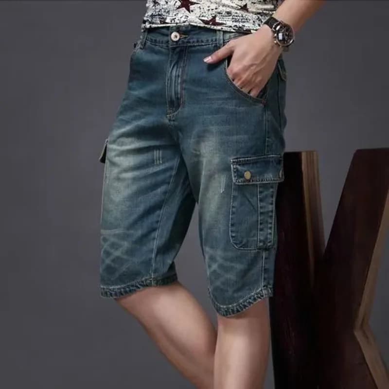 Abbigliamento di lusso coreano 2025 Pantaloncini di jeans sottili estivi Pantaloni medi dritti casual larghi Pantaloni coreani multitasche Pantaloni 3/4