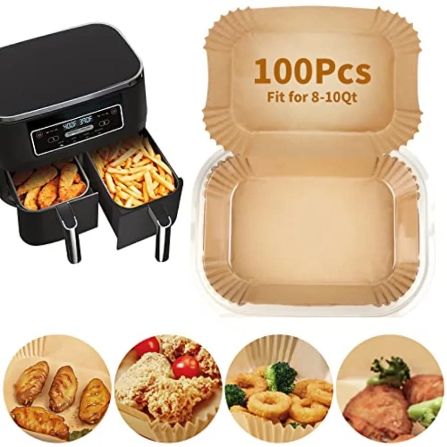 Air Fryer Disposable Paper Liner for Ninja DZ201/DZ401/DZ550/DZ302/SL401/SL451, 100PCs Rectangle 8.6x 5.5'' Baking Parchment Pa