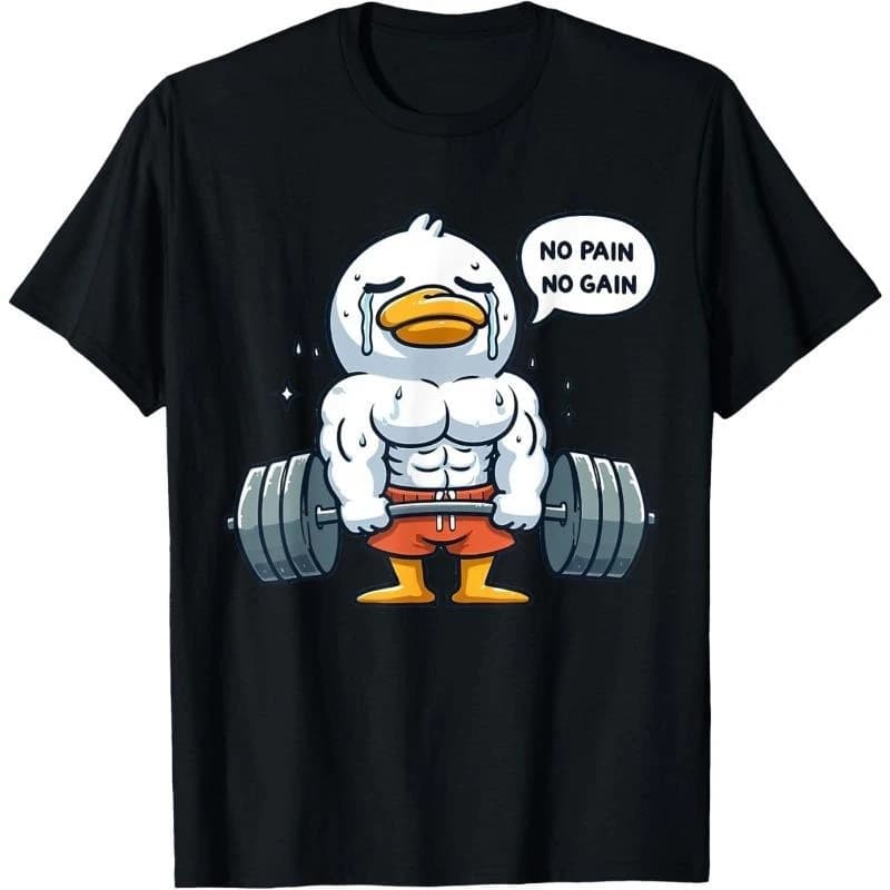 Funny Duck Fitness Black T-shirt For Men Fun Humour Text 3D Print Hip Hop Tee Shirts Summer Gym Sport Breathable Fashion Top