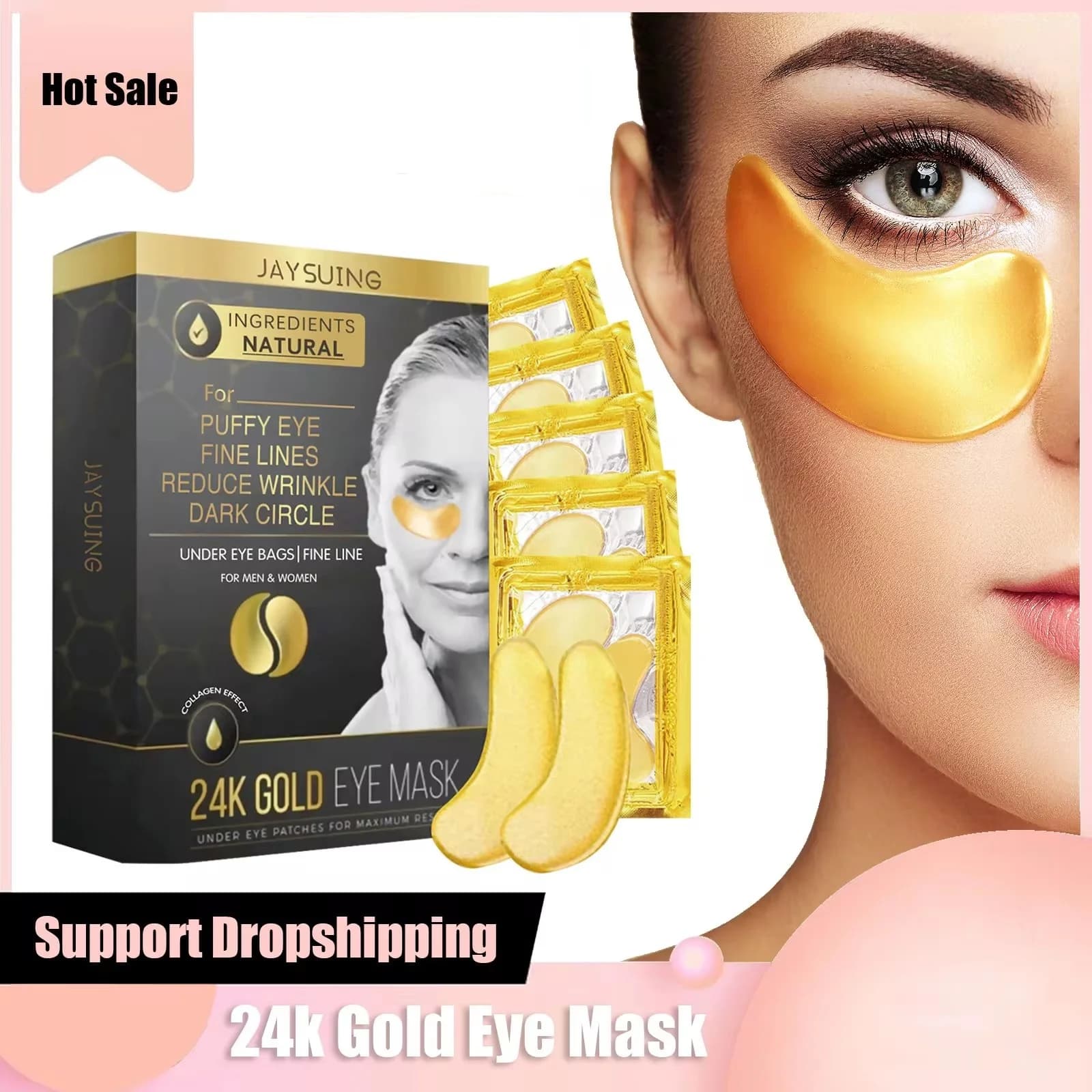 24k Gold Collagen Eye Mask Anti-wrinkles Dissolvency Slim Line Remove Eye Bag Inflatable Circles Dark Fat Granules Hydrating Skin Care