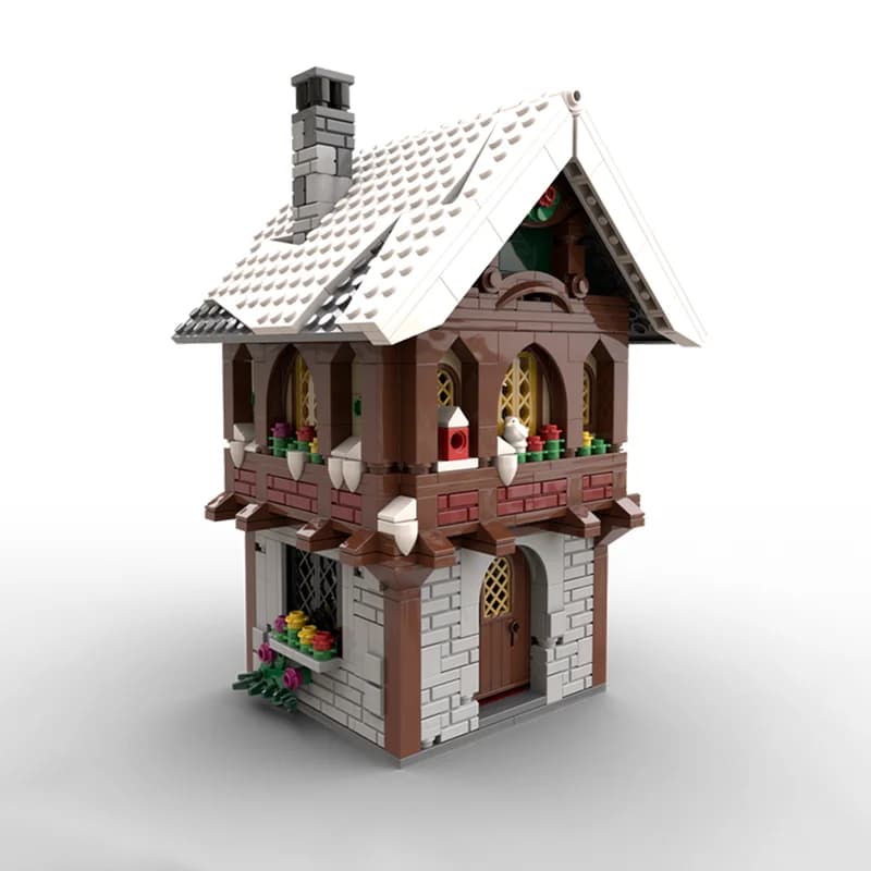 MOC castello medievale edificio villaggio invernale villa casa di neve modello assemblaggio fai da te giocattolo in legno regalo di festa per bambini
