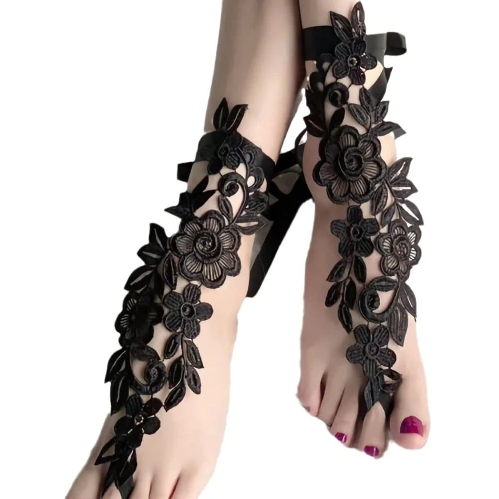 Calze sexy da donna Cavigliera ricamata Calzini di pizzo con fiori Calzini con lacci vuoti Calzini da festa Accessori squisiti per copripiedi da donna
