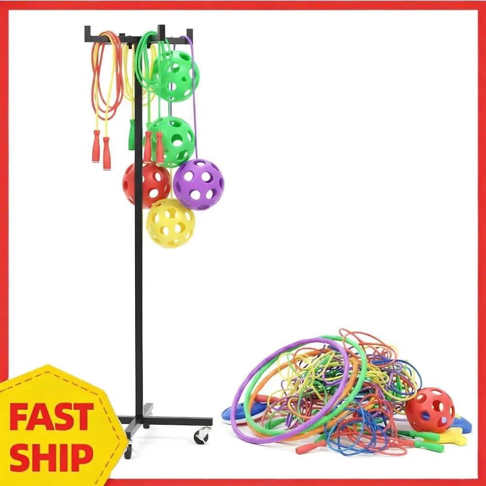 4 wheel metal jump rope trolley with wheels, self-supporting, for the organization of jump ropes, height 120 cm, equipment for nurseries