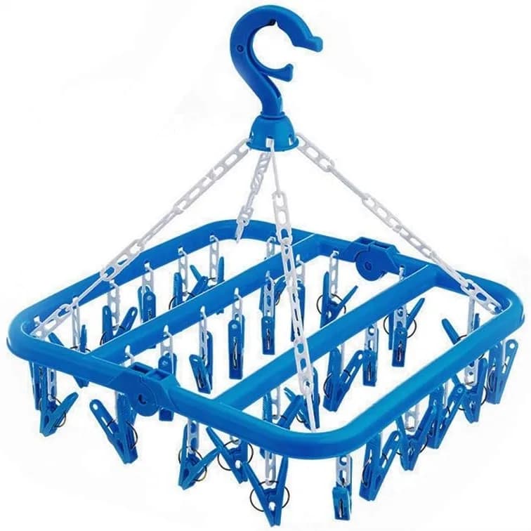 Stendibiancheria pieghevole con 32 clip per biancheria intima e calzini, blu