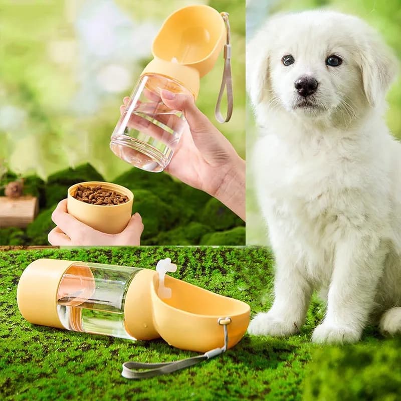 Bottiglia d'Acqua e Contenitore per Cibo 2-in-1 Portatile per Cani, Tazza da Viaggio Leggera e Impermeabile per Passeggiate ed Escursioni