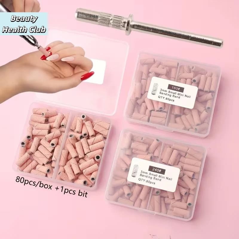 【Set di 80 Mini Bande Abrasive da 3,1mm per Trapano Elettrico per Unghie, Accessori per Rimozione Smalto Acrilico e Lavorazione Unghie】