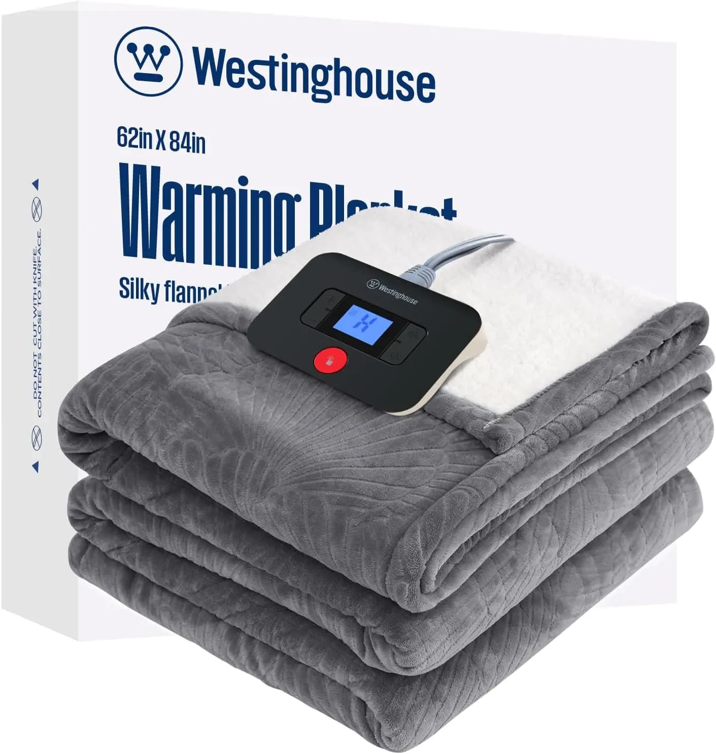 Coperta Riscaldata Singola con 10 Livelli di Calore, Timer di Spegnimento Automatico, Design Reversibile da Flanella a Sherpa, 62x84 Pollici Grigia