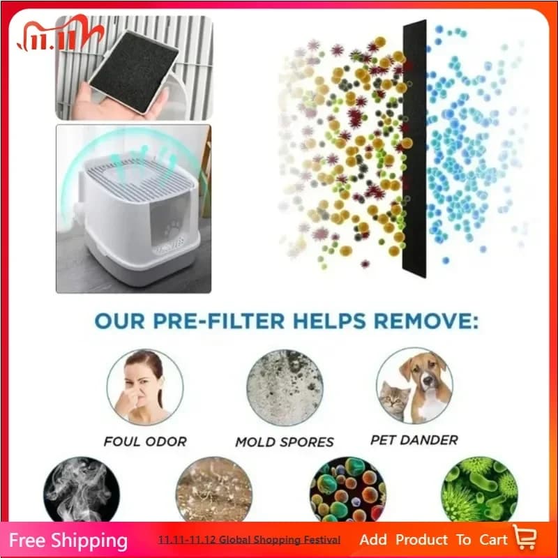 3 Pcs Activated Carbon Filter Cotton for Cat Litter Boxes Cleaner Replacement