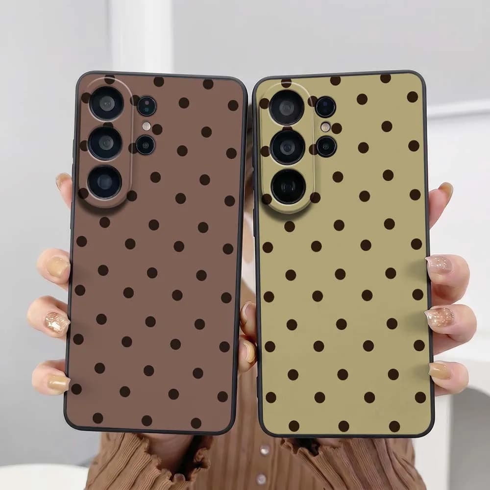 Brown Polka Dot Pattern Phone Case For Samsung Galaxy S26 S25 S24 S23 S22 S21 S20 Pro Edge Ultra Plus FE 5G Black Cover