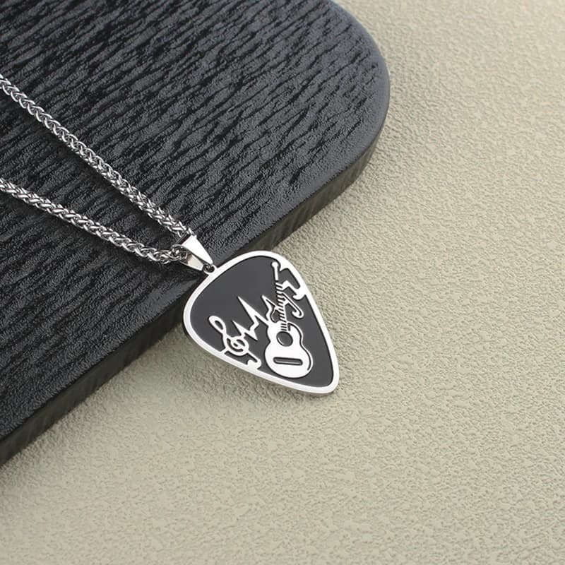 Guitar Pick Pendant Necklace，Hip Hop Rock Music Note Stainless Steel Necklace, Waterproof Non Tarnish Music Lover Jewelry Gift