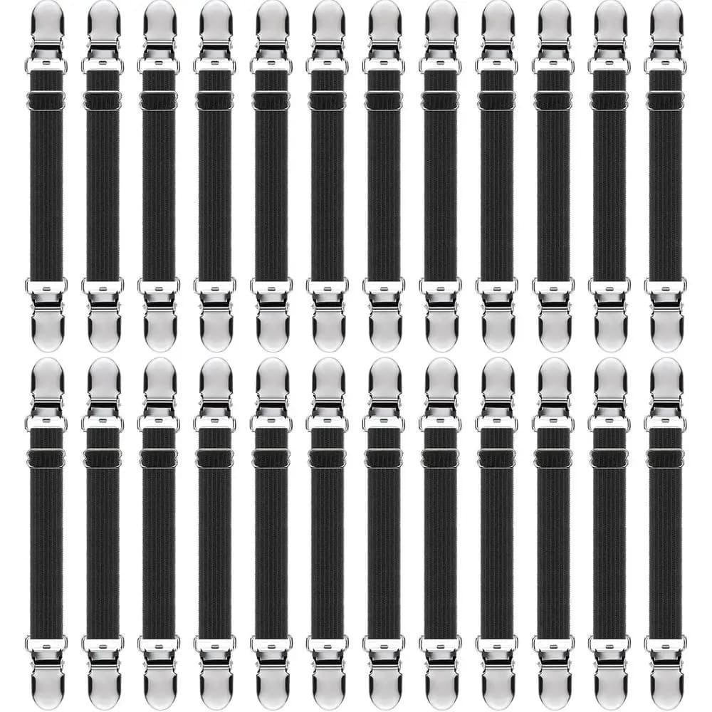 24 Pcs Bed Sheet Clips Heavy Duty Adjustable Elastic Bed Sheet Holder Mattress Straps or Home Room Couch Supplies (Black, 8-12 I