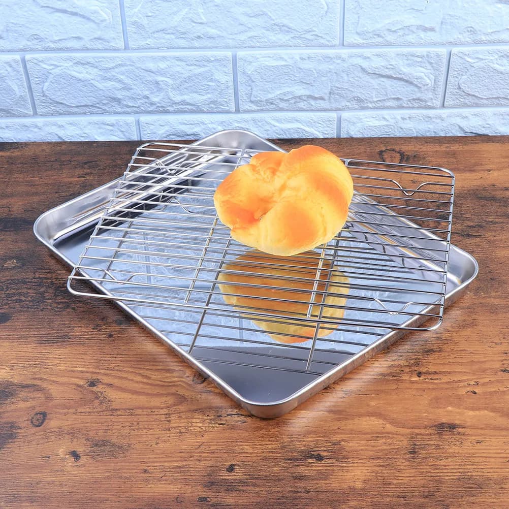 1Set Stainless Steel Baking Sheet with Wire Rack Multi Functional Oven Cooling Tray Frying Draining Pan Baking Set