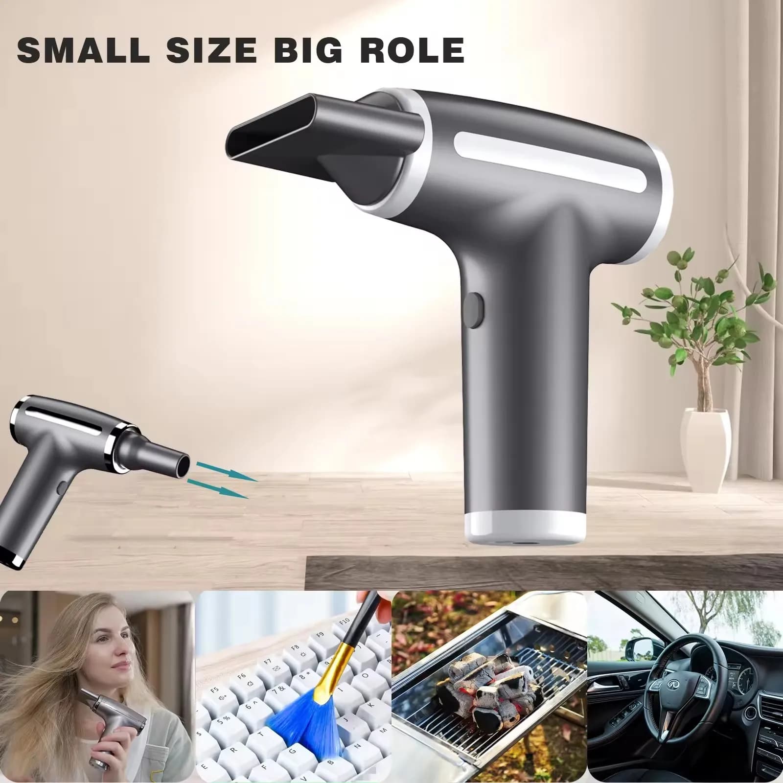 Asciugacapelli Wireless vento ad alta potenza pulizia rapida polvere che soffia asciugacapelli asciugacapelli multifunzionale USB per uso domestico all'aperto