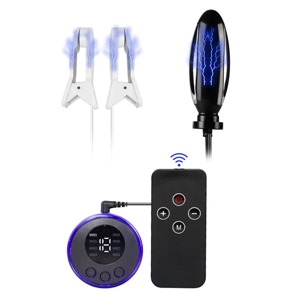 Scossa elettrica Perline anali Vibratore del dildo Electro Pulse Capezzolo Shcok Stimolatore Massaggiatore Clip per capezzoli Giocattoli adulti del sesso per le donne Uomini