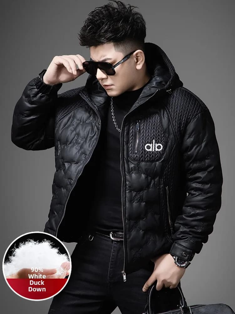 Men's Thickened White Duck down Puffer Jacket Winter Warm Waterproof Hooded Coat Casual Style Regular Fit Long Sleeve Zipper