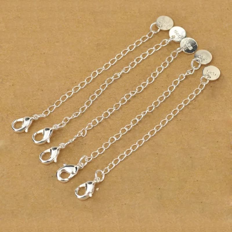 10X catene di estensione dei risultati dei gioielli di moda all'ingrosso 925 fermagli a moschettone di colore argento sterling con etichetta rotonda per il braccialetto della collana