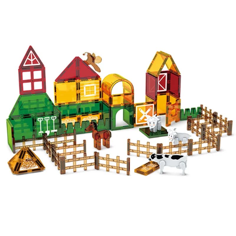 Blocchi magnetici di grandi dimensioni, giocattoli da costruzione, set di piastrelle magnetiche con animali da fattoria e dinosauri, regalo per bambini e bambine