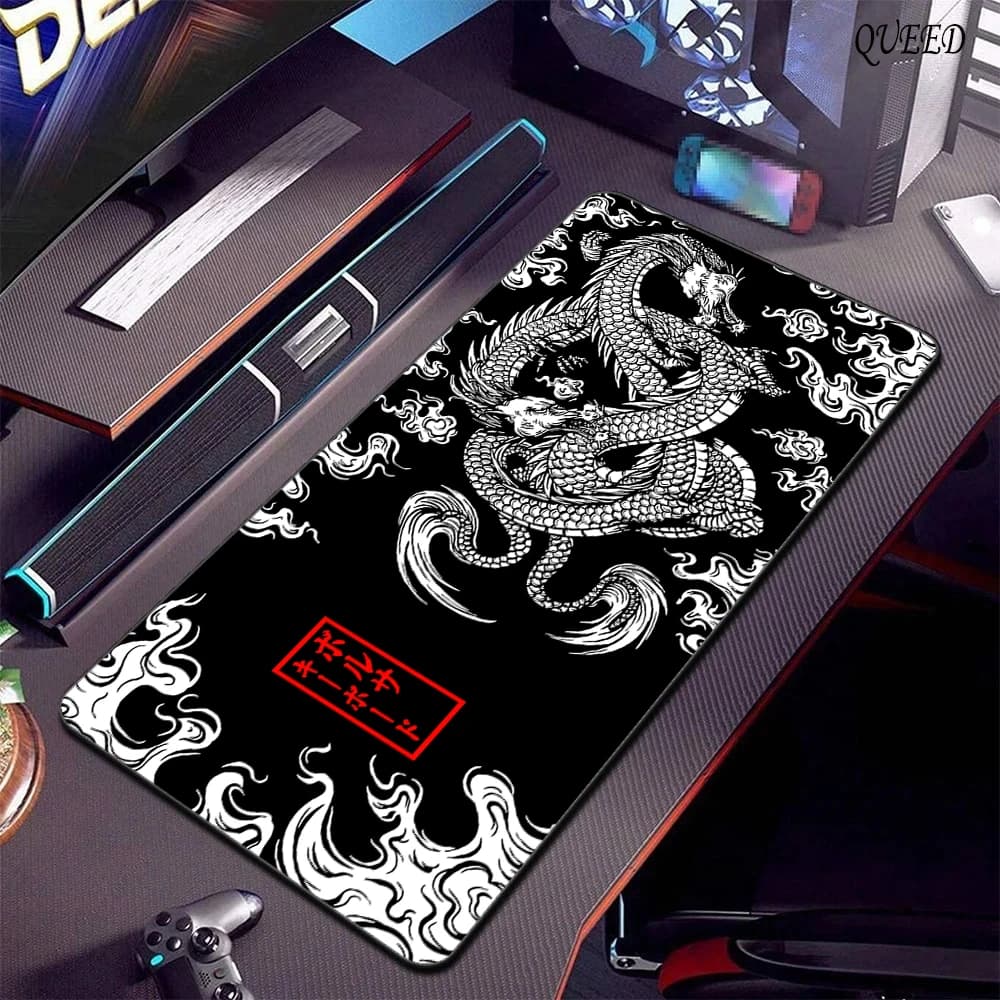 Tappetino per Mouse da gioco tappetino per Mouse grande drago giapponese tappetino per Mouse con Base in gomma grande tappetino per desktop Art tappetini per tastiera Xxl tappetino per Mouse nero 900x400mm