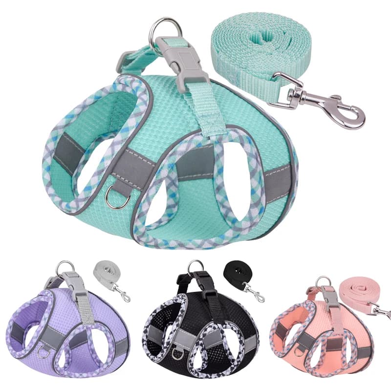 Pet Reflective Vest, Cute Puppy Harness, Multi-Color Harness, Outdoor Dog Walking Harness with Leash, Vest-Style Harness, Reflective and Breathable