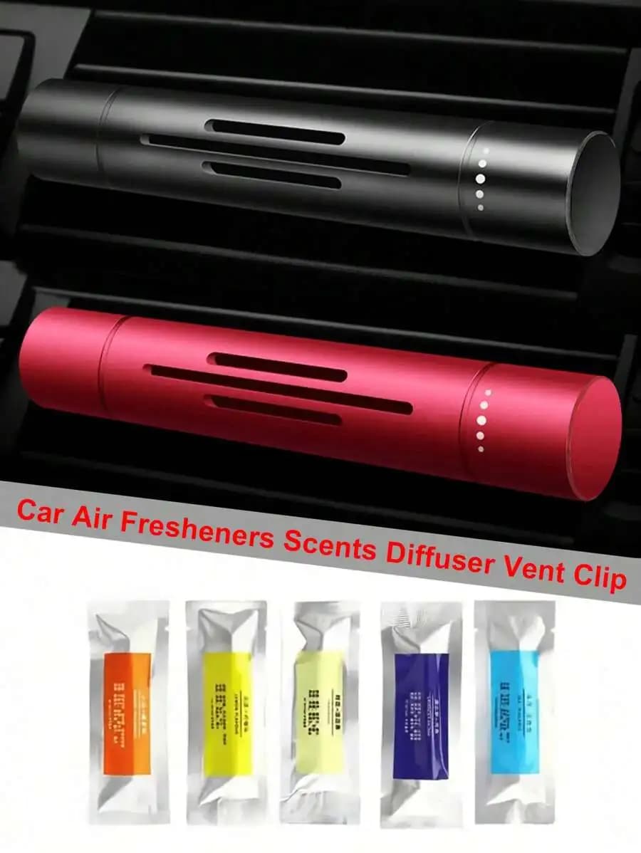Car Air Freshener Vent Clip - Aromatherapy Diffuser, Includes 1 Holder And 5 Mixed Fragrance Sticks - Essential Oil Wax,