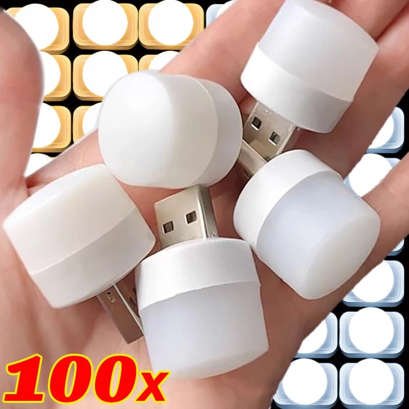 100-1PCS Mini luci notturne portatili Lampada con presa USB Power Bank Ricarica Lampada da libro a LED Lampada da lettura rotonda per protezione degli occhi Commercio all'ingrosso