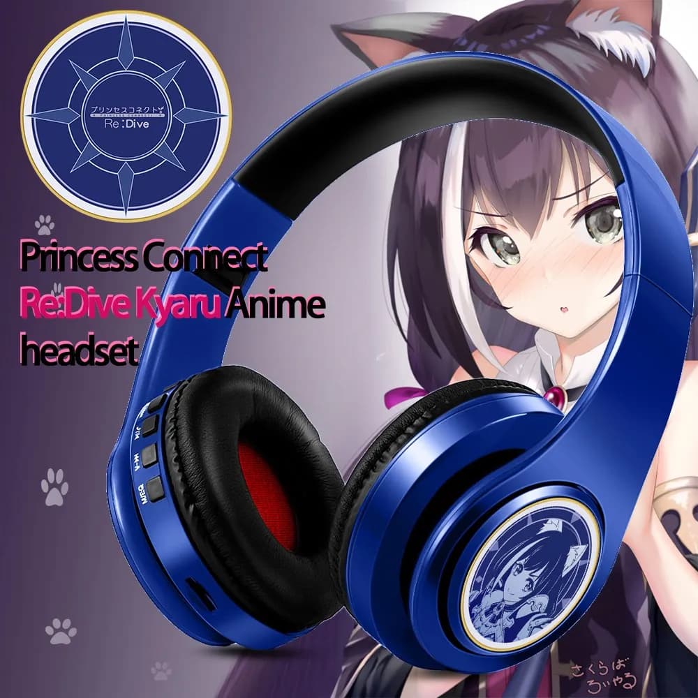 Game Headphones Cosplay Soul Princess Connect Re:Dive Kyaru Bluetooth V5.0 Earphone for students Plug in card and FM