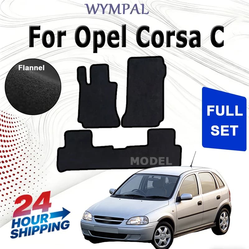 Nylon Velour rugs set for Opel Corsa C hatchback (2000 2001 2002 2003 2004 2005 2006) -Black