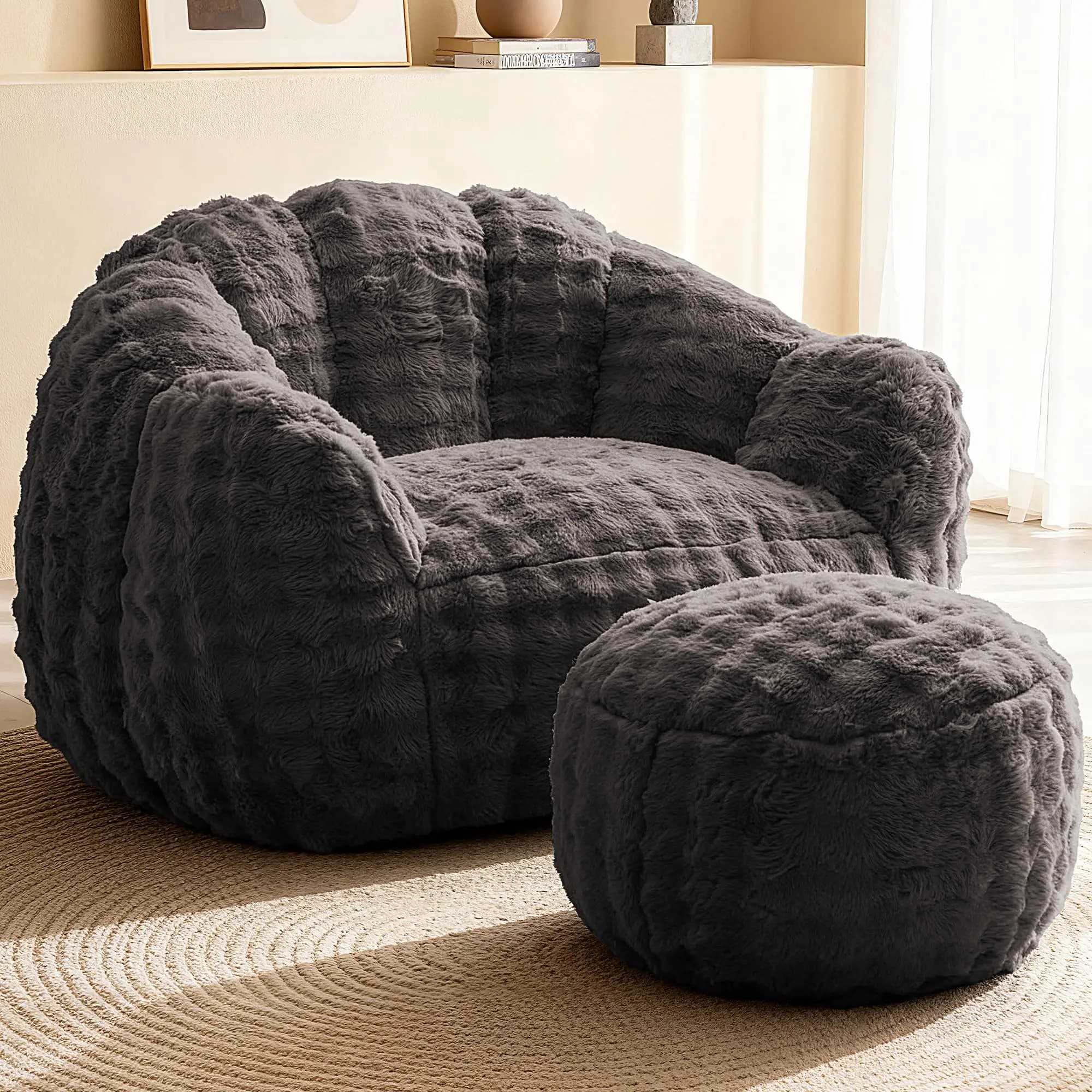 Giant Bean Bag Chair with Ottoman, 3 in 1 Bean Bag Couch with Memory Foam Filler,Gaming Chair for Adults, Bean Bag for