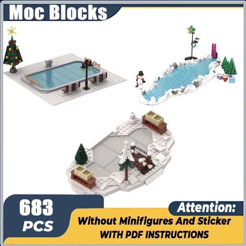 Pattinaggio su ghiaccio invernale RInk Modello City Street View Moc Mattoni da costruzione Tecnologia Blocchi Regali Giocattoli di Natale Set di assemblaggio fai-da-te